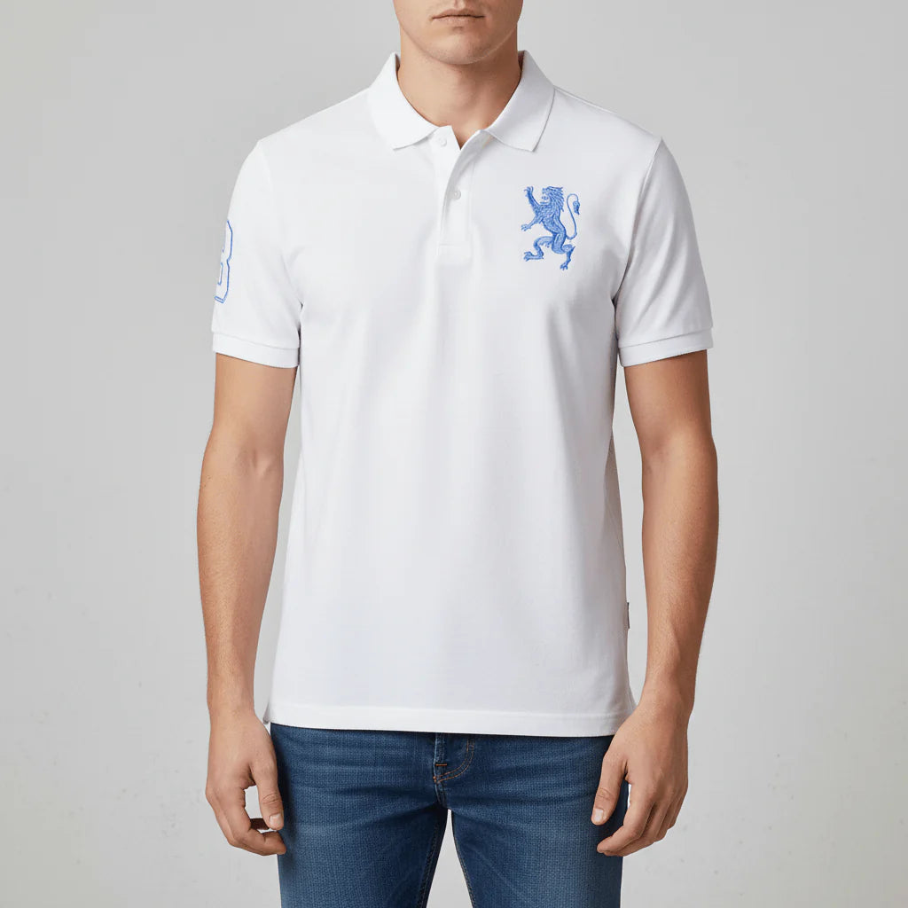 Slim Pique Polo With 3D Lion Embroidery