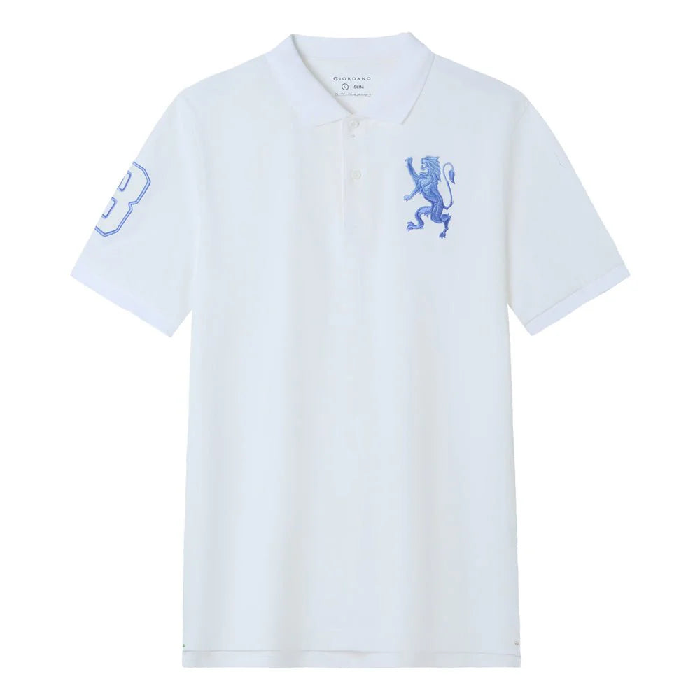Slim Pique Polo With 3D Lion Embroidery