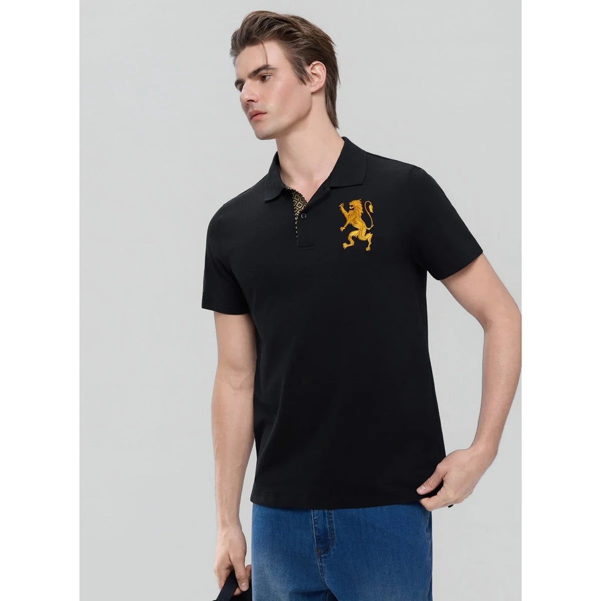 Slim Pique Polo With 3D Lion Embroidery