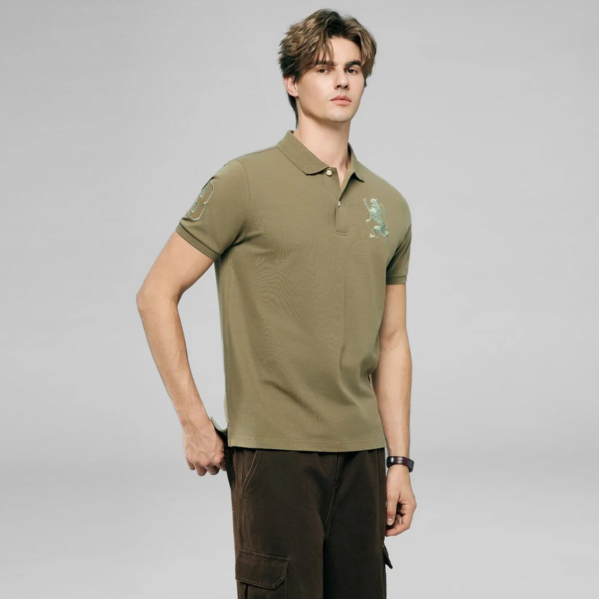 Slim Pique Polo With 3D Lion Embroidery