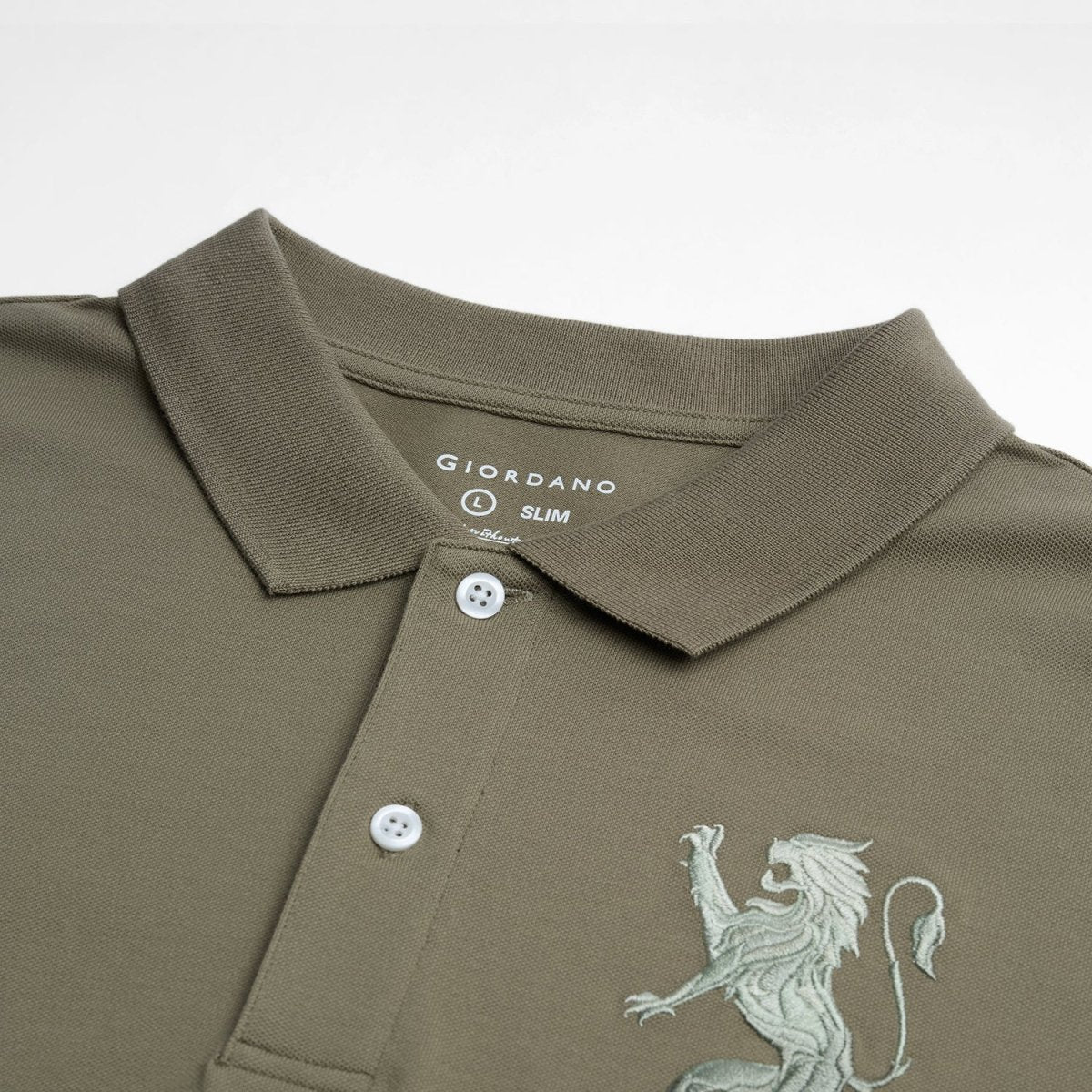 Slim Pique Polo With 3D Lion Embroidery