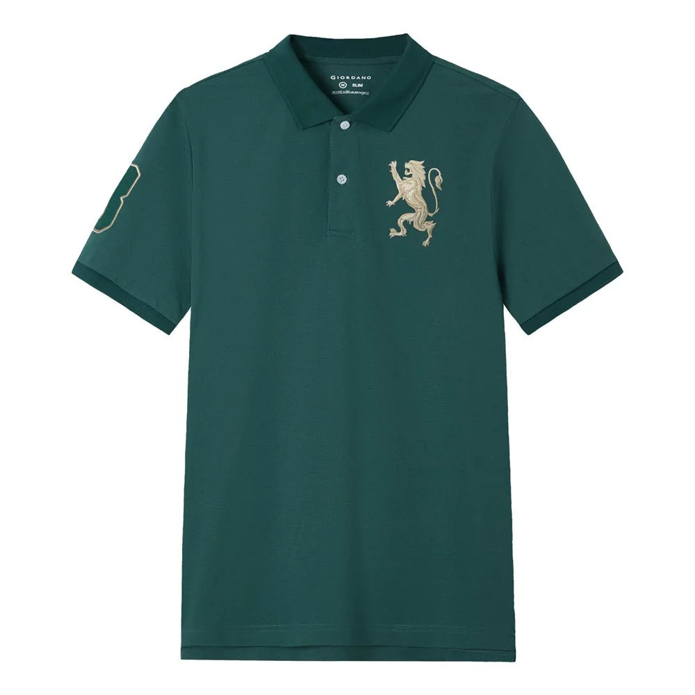 Slim Pique Polo With 3D Lion Embroidery