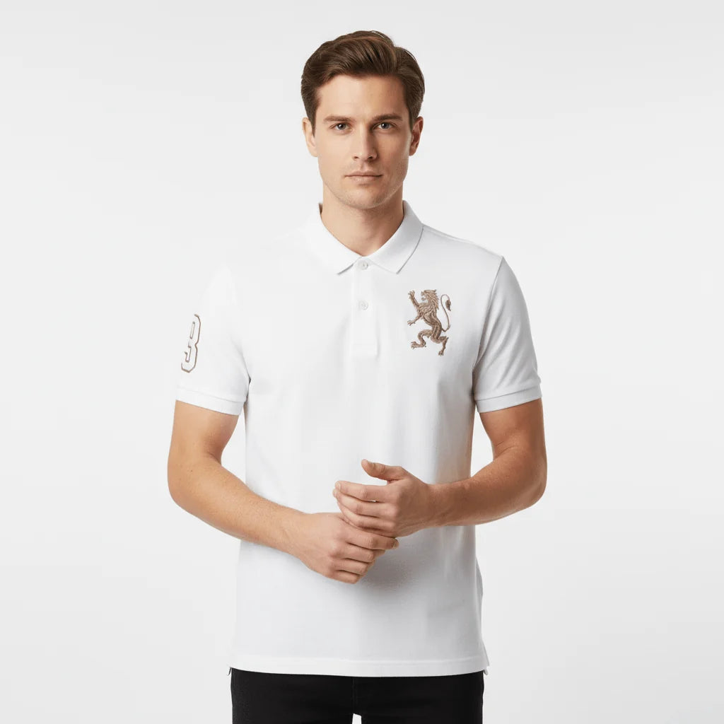 Slim Pique Polo With 3D Lion Embroidery