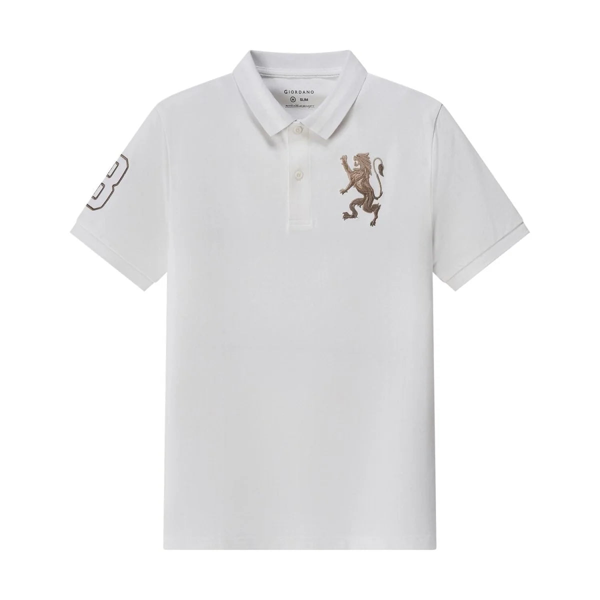 Slim Pique Polo With 3D Lion Embroidery