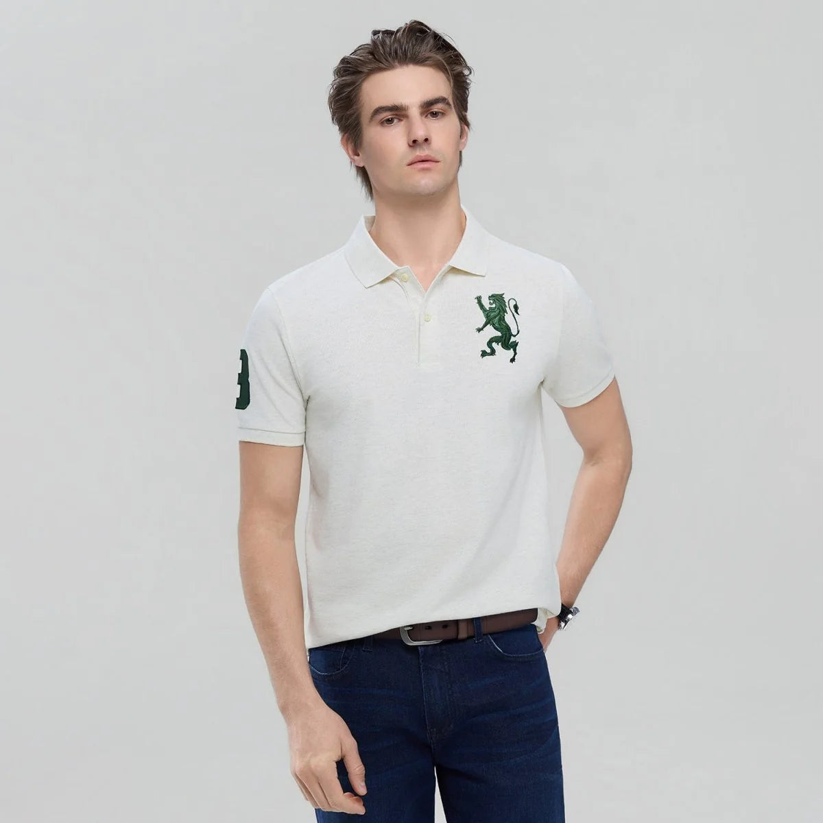 Slim Pique Polo With 3D Lion Embroidery