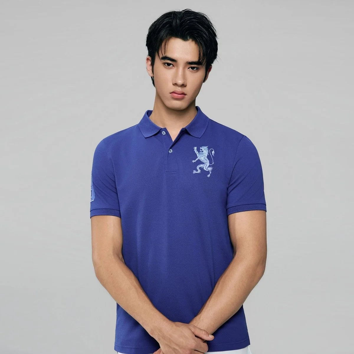 Slim Pique Polo With 3D Lion Embroidery