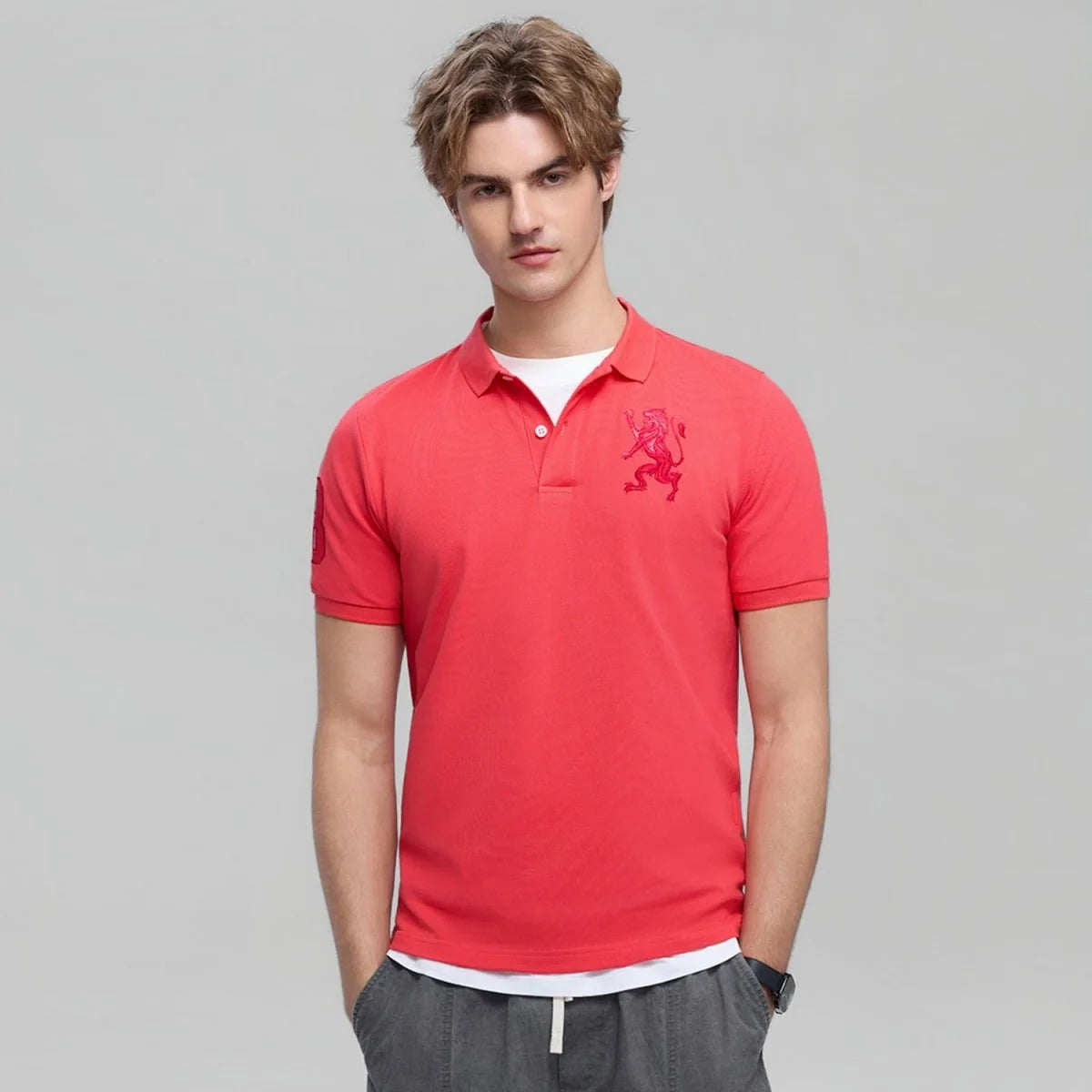 Slim Pique Polo With 3D Lion Embroidery