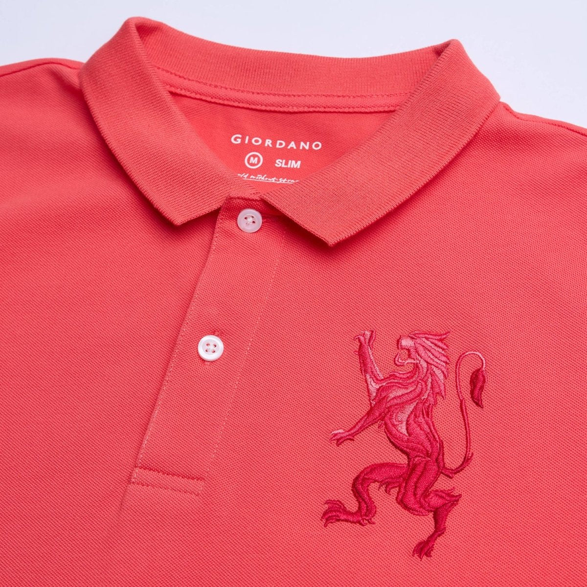 Slim Pique Polo With 3D Lion Embroidery