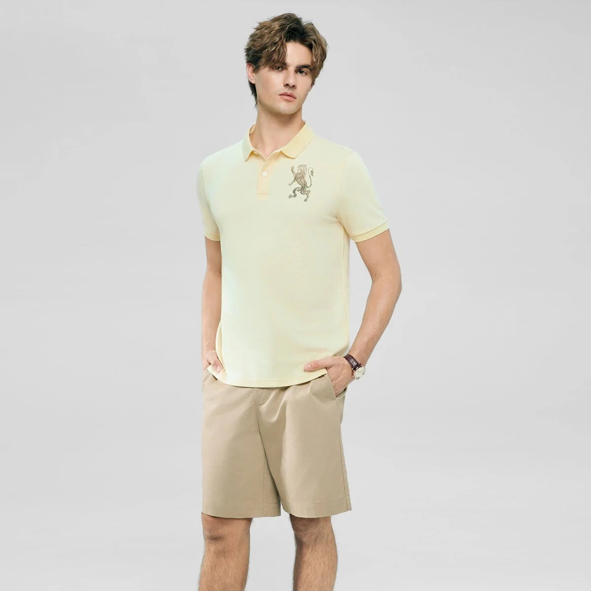 Slim Pique Polo With 3D Lion Embroidery