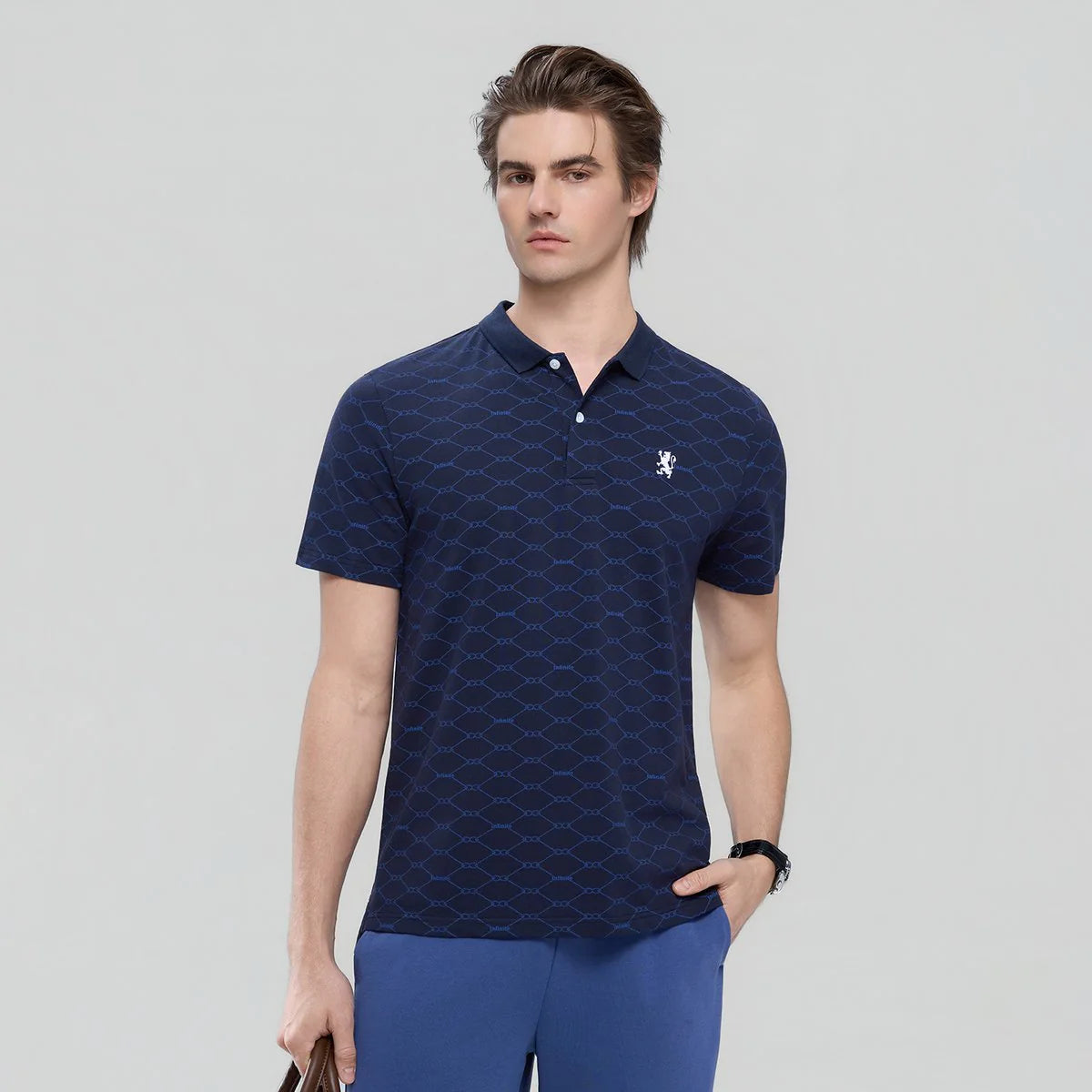 Pique Polo with Pattern Print (Slim Fit)