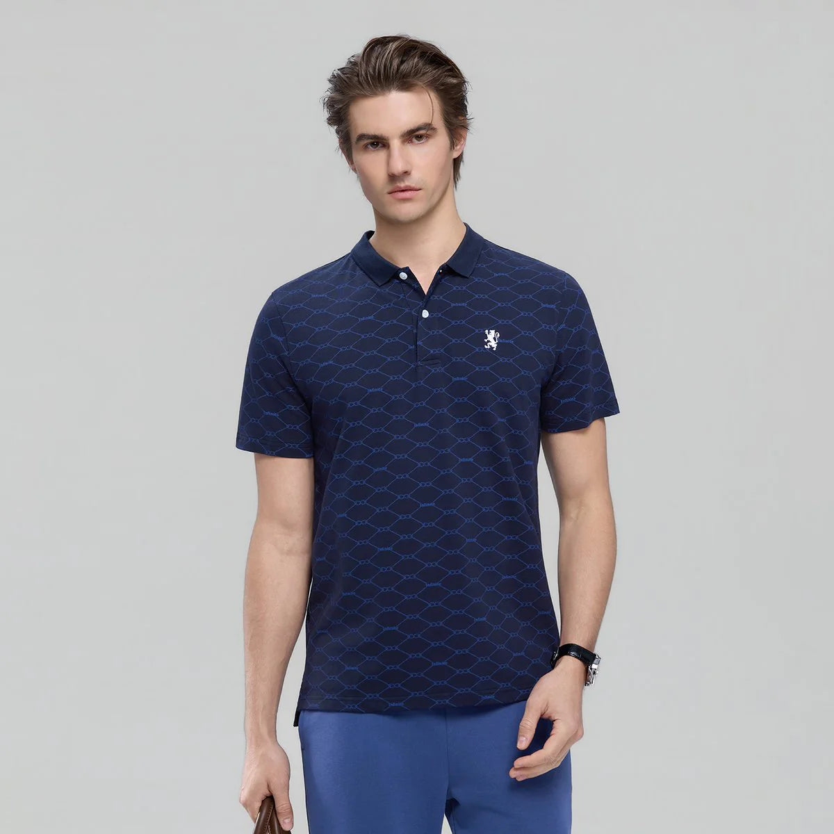 Pique Polo with Pattern Print (Slim Fit)