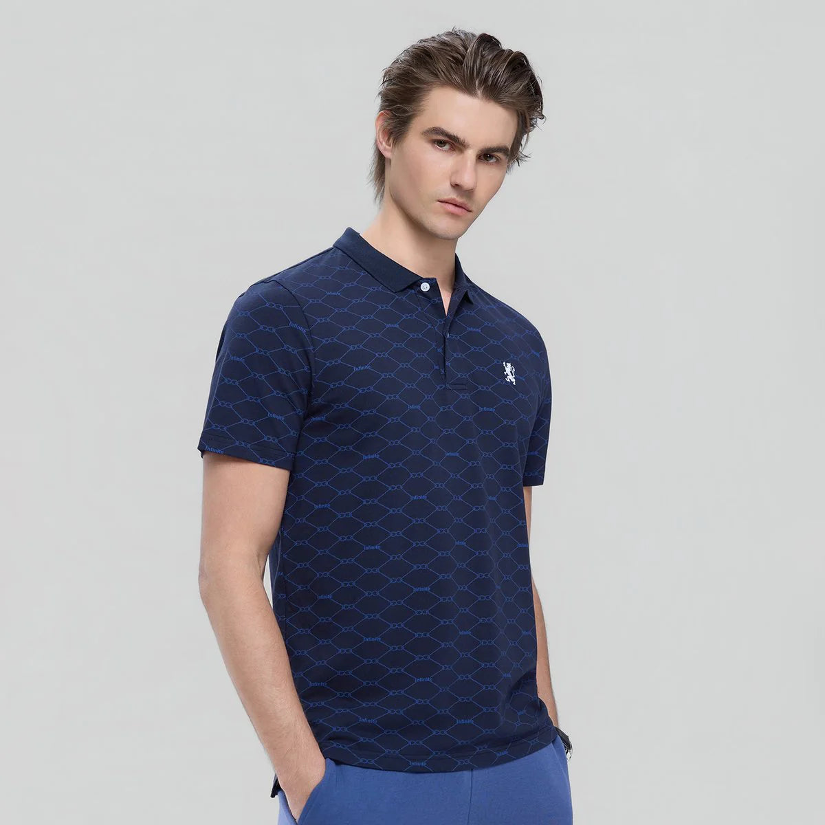 Pique Polo with Pattern Print (Slim Fit)
