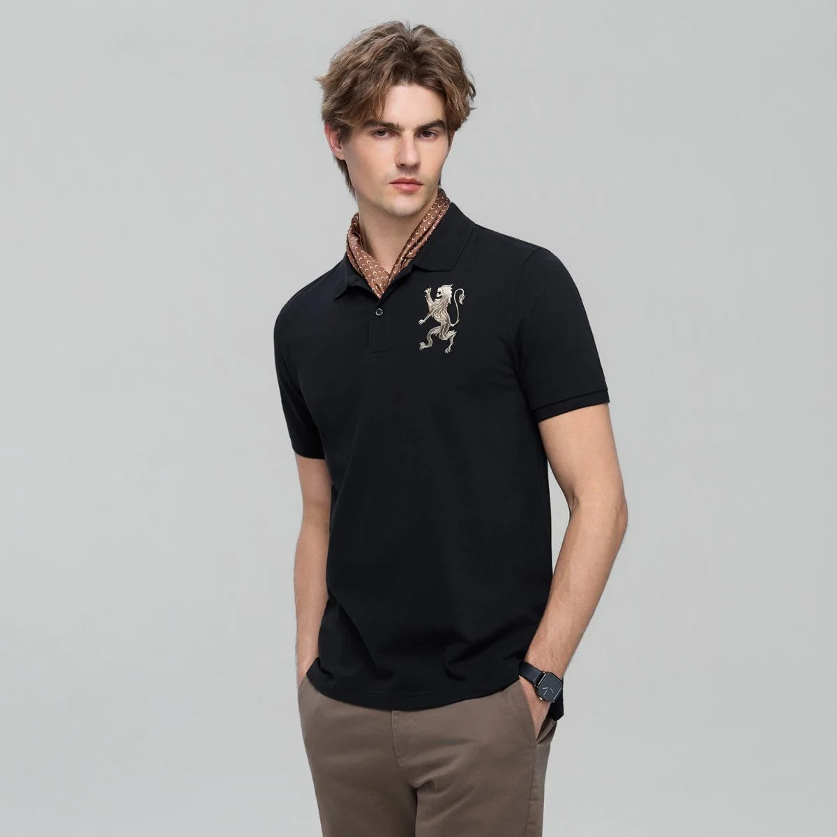 Slim Pique Polo With 3D Lion Embroidery