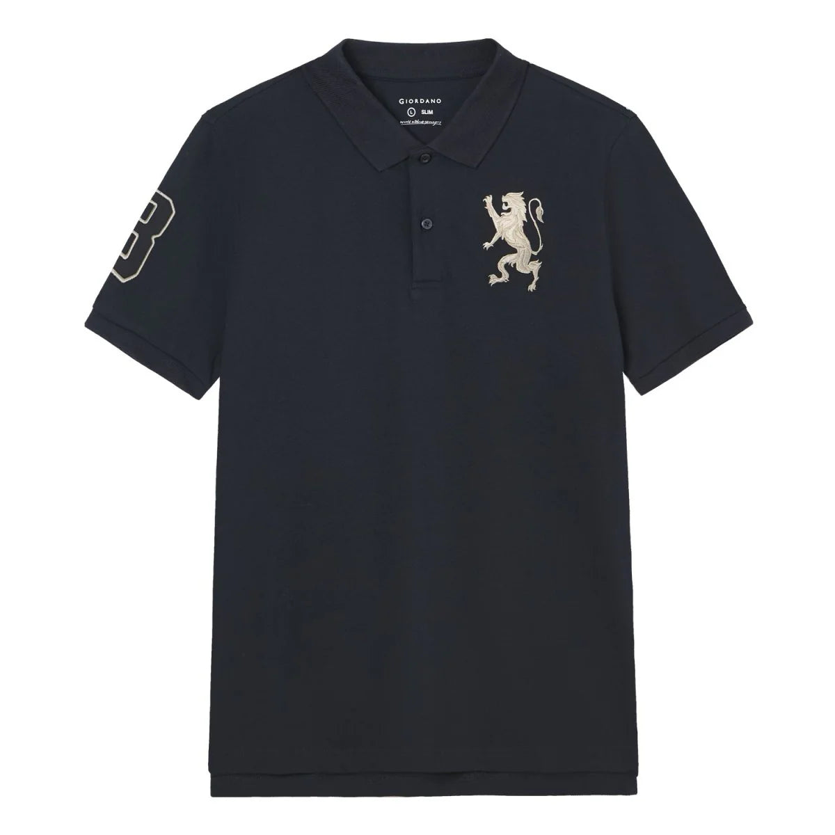 Slim Pique Polo With 3D Lion Embroidery